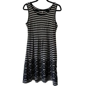 Max Studio‎ Womens Black White Striped Sleeveless Fit Flare Dress  Small